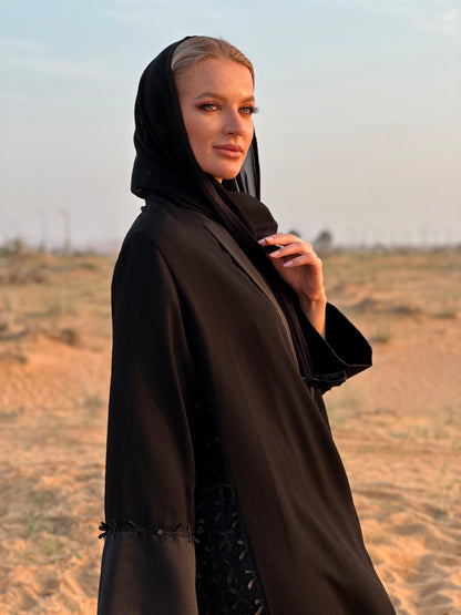 Black Abaya - Crepe and Satin fabric