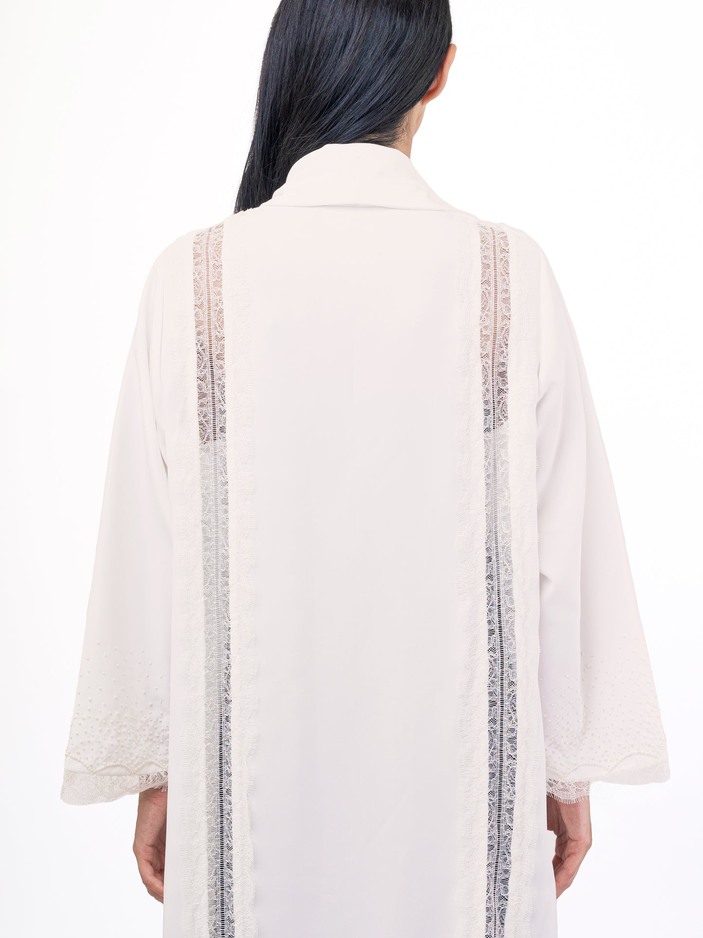 Evening abaya - Off white French duntell with Swarovski