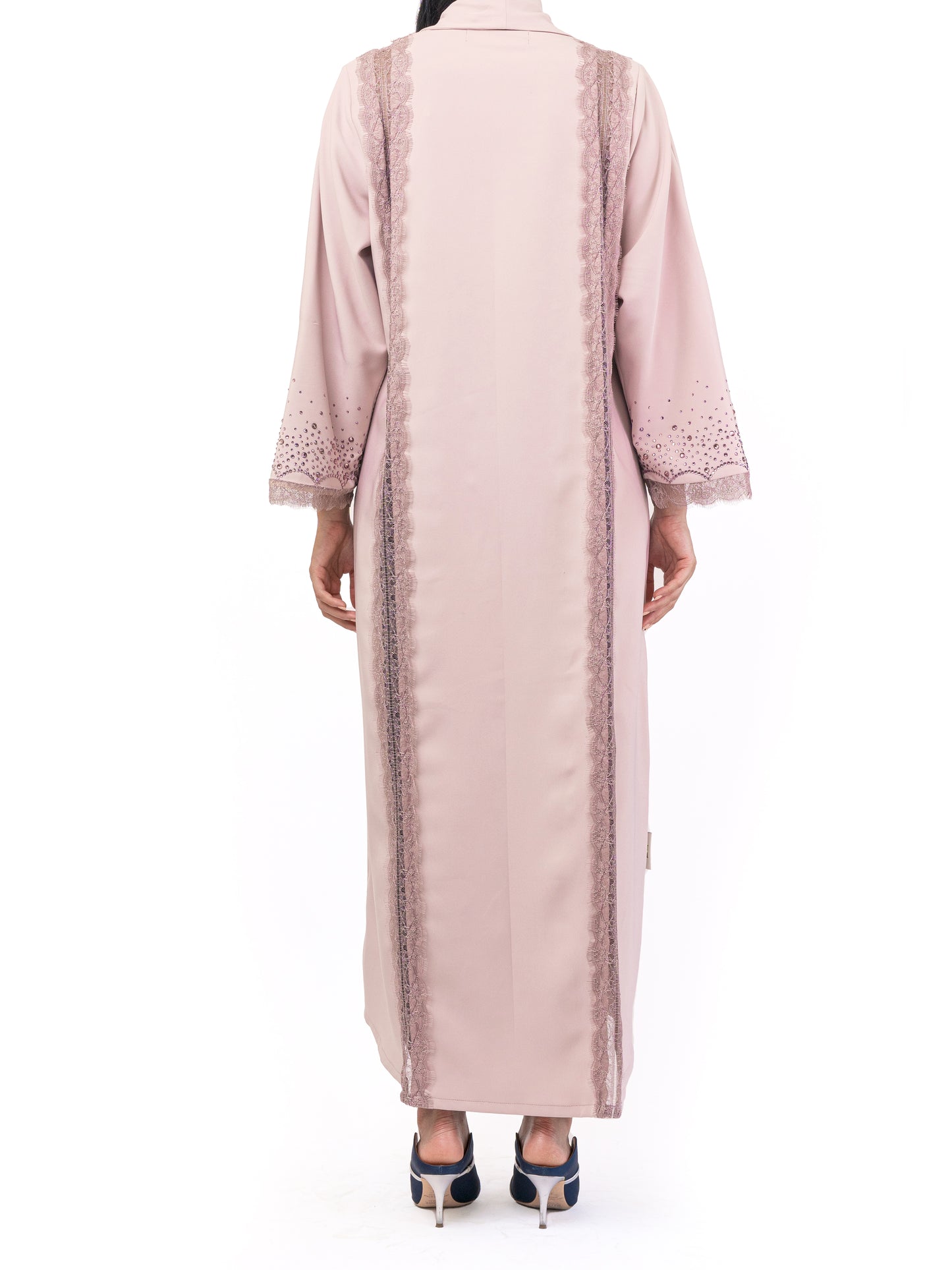 Evening abaya - Pink French duntell with Swarovski