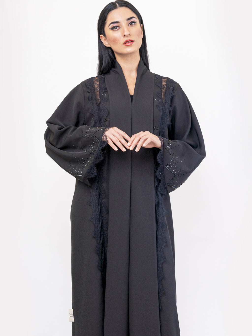 Eid Abaya - Black French duntell with Swarovski
