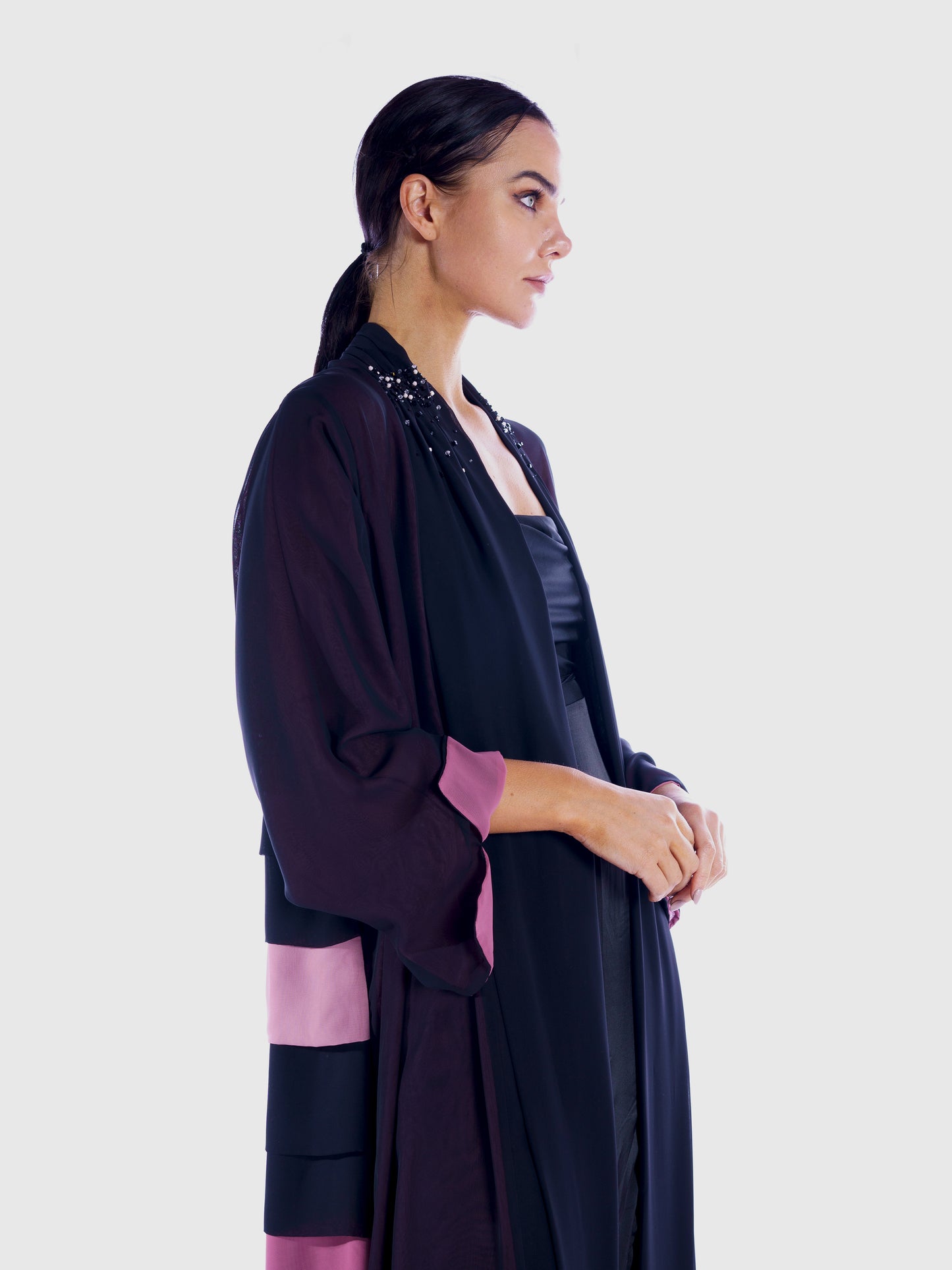 Evening wear abaya - Black & Pink chiffon