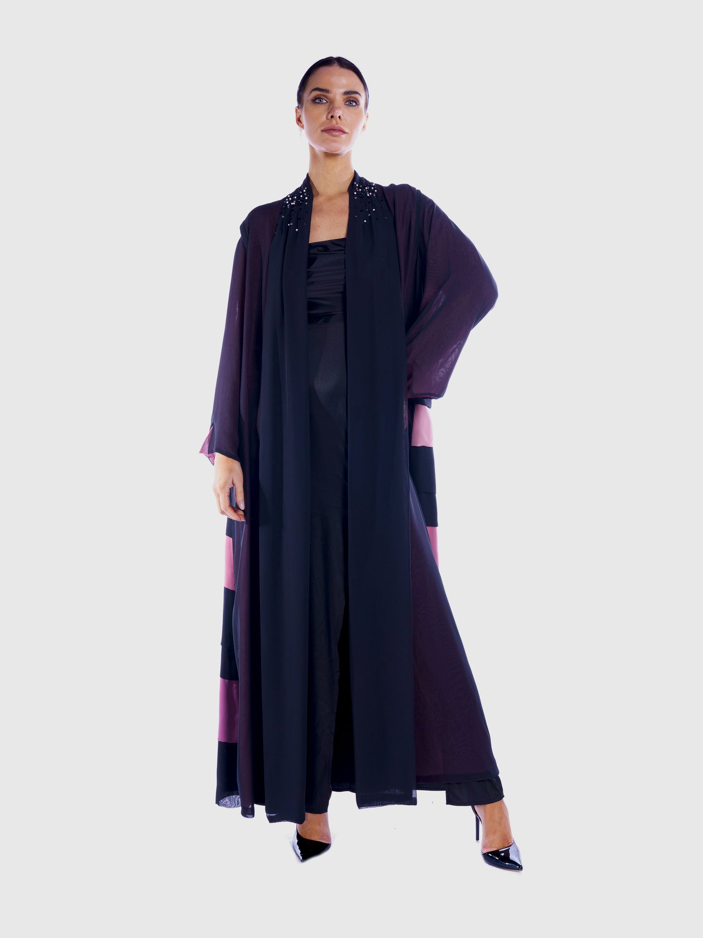 Evening wear abaya - Black & Pink chiffon