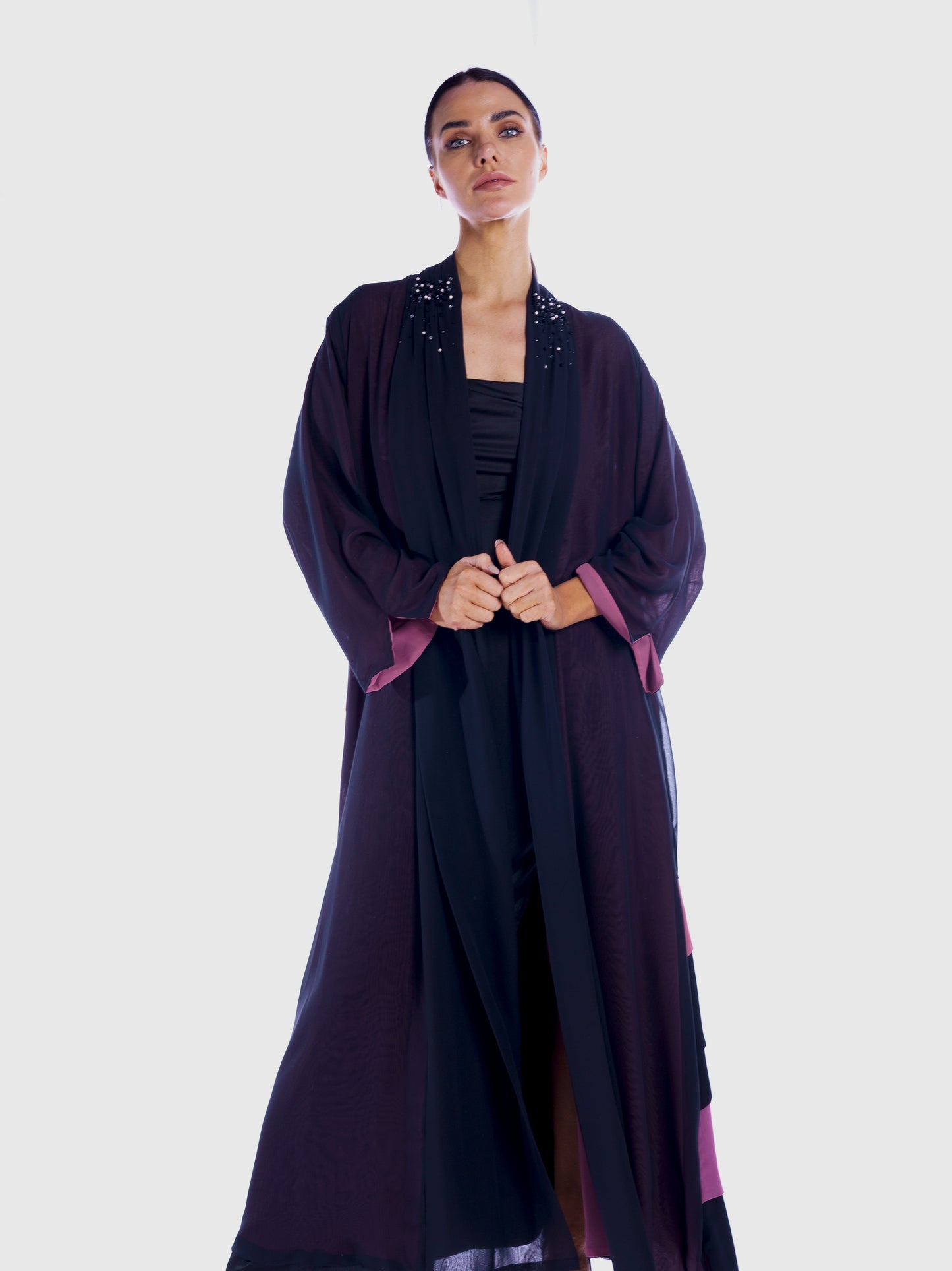 Evening wear abaya - Black & Pink chiffon