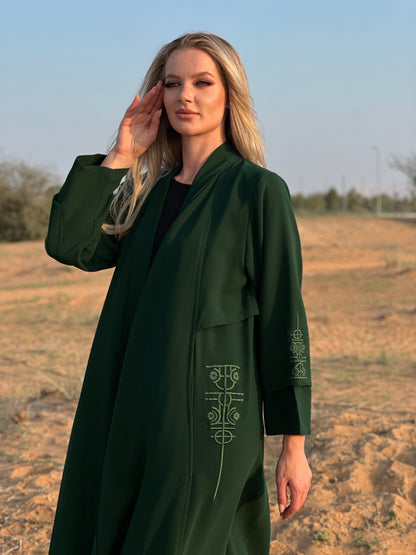 Green linen Abaya - Pattern signature