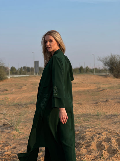 Green linen Abaya - Pattern signature