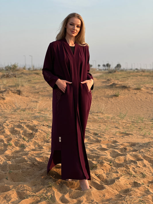 Maroon Linen Abaya - Pattern signature