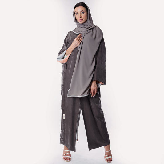 Silver orange soft linen Abaya