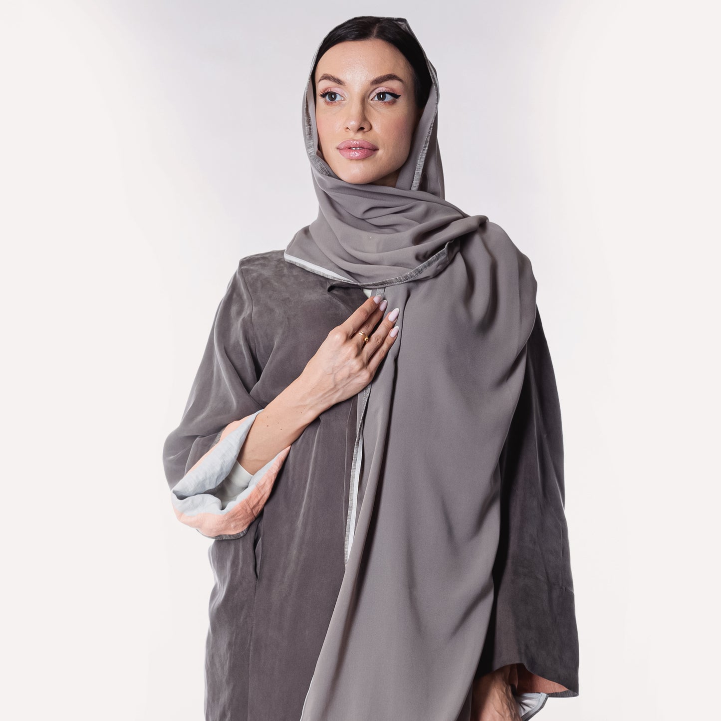 Silver orange soft linen Abaya