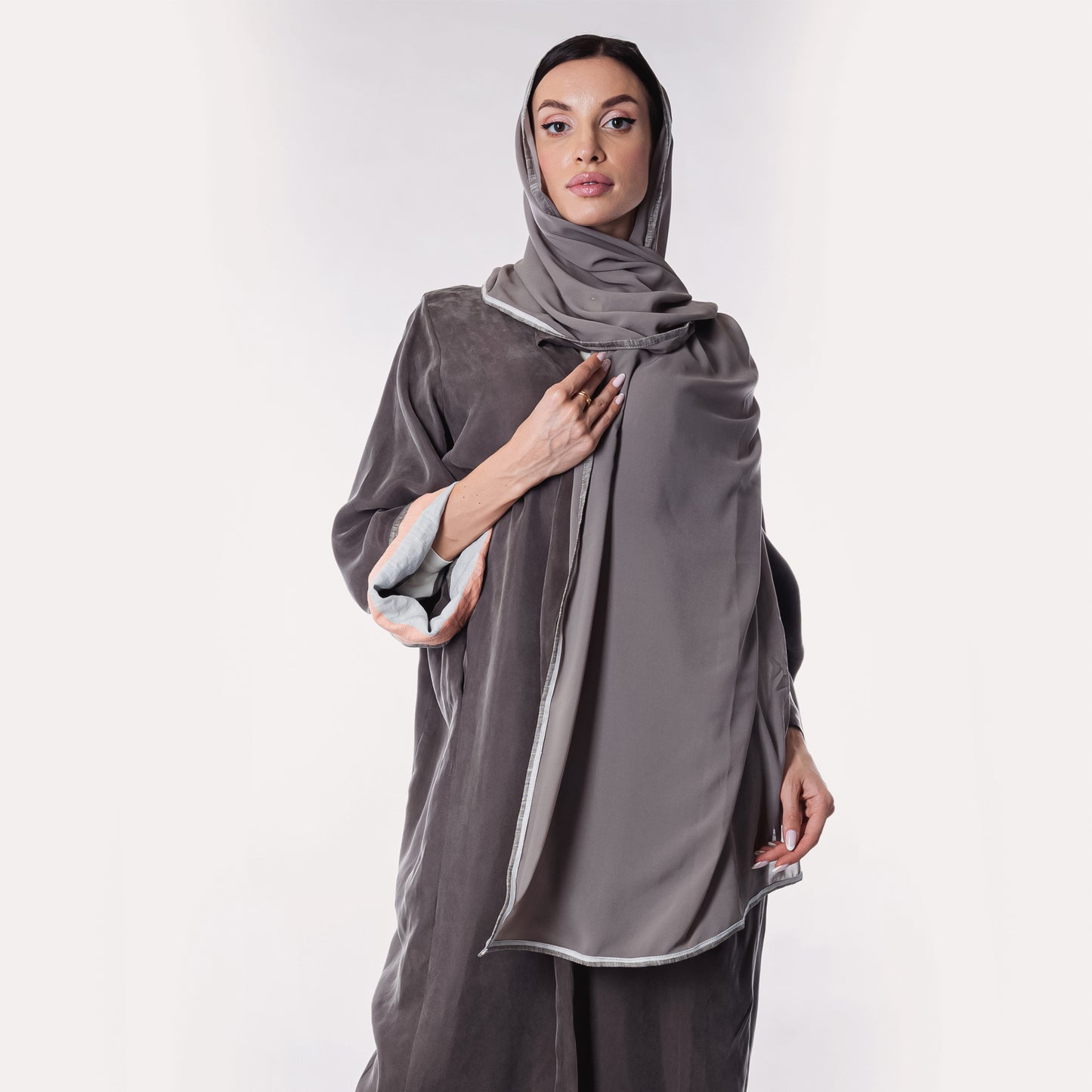 Silver orange soft linen Abaya