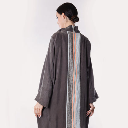 Silver orange soft linen Abaya