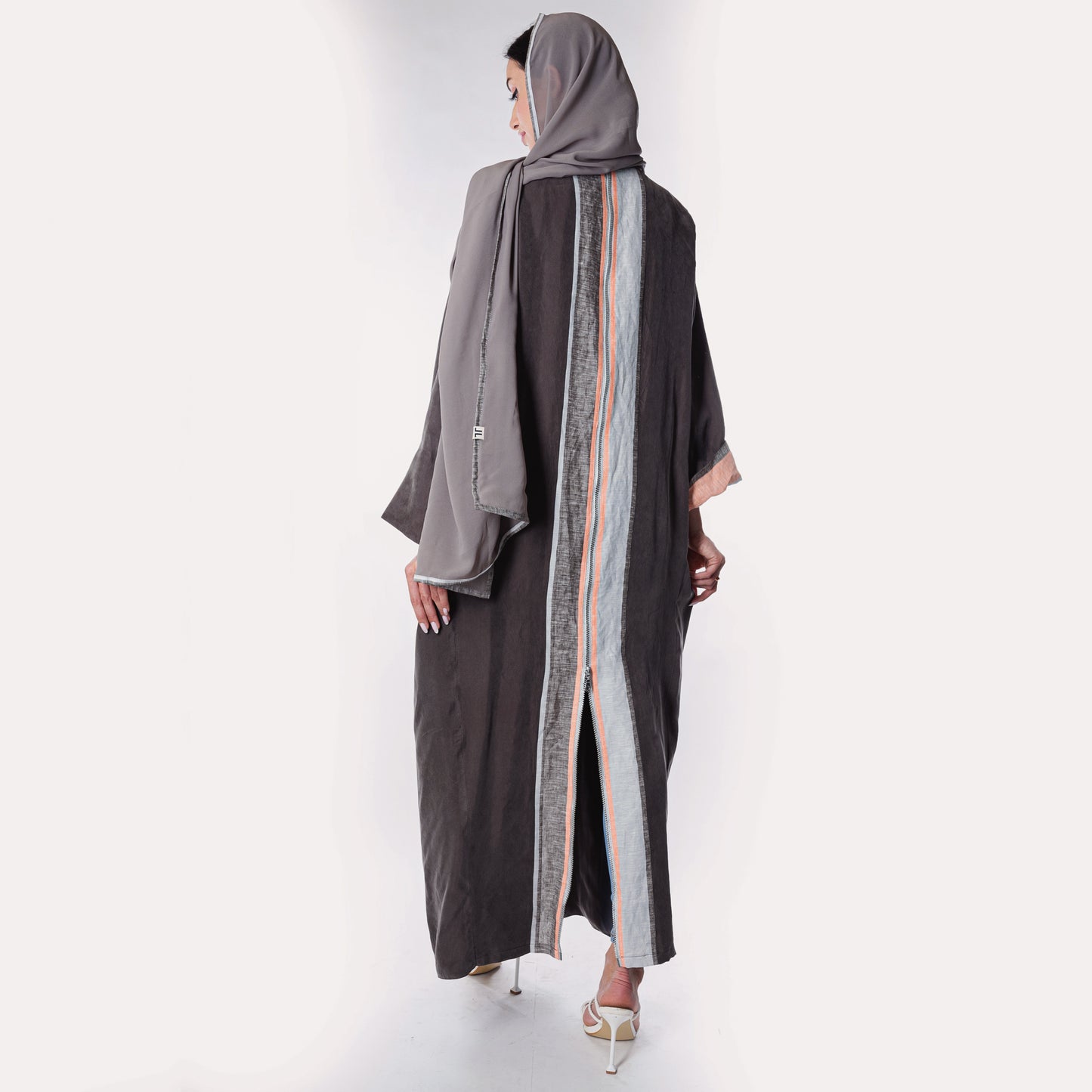 Silver orange soft linen Abaya