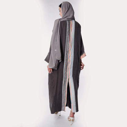 Silver orange soft linen Abaya