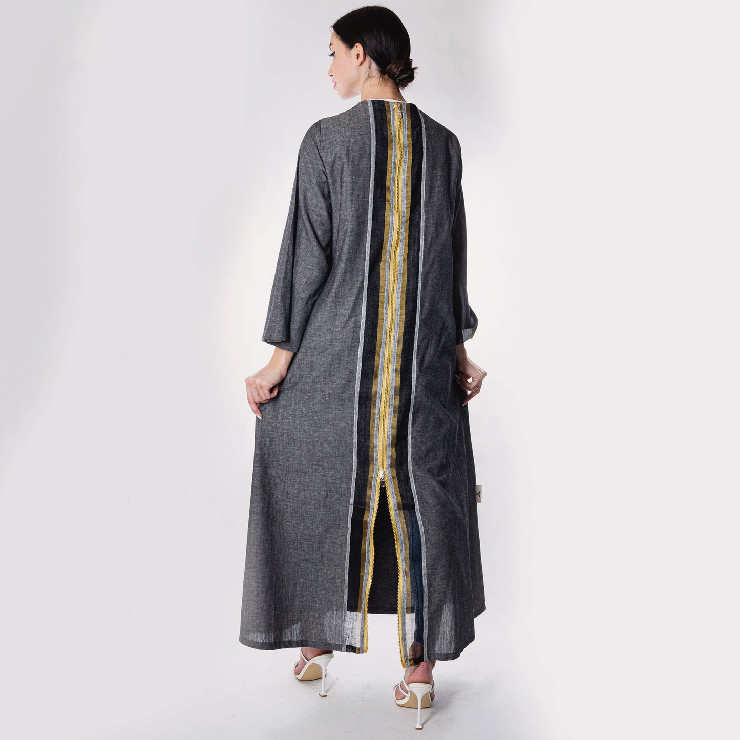 Silver linen Abaya