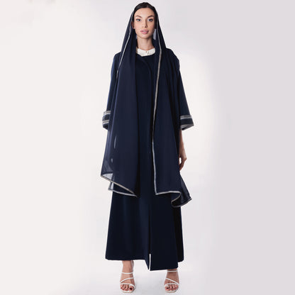 Dark blue soft linen Abaya