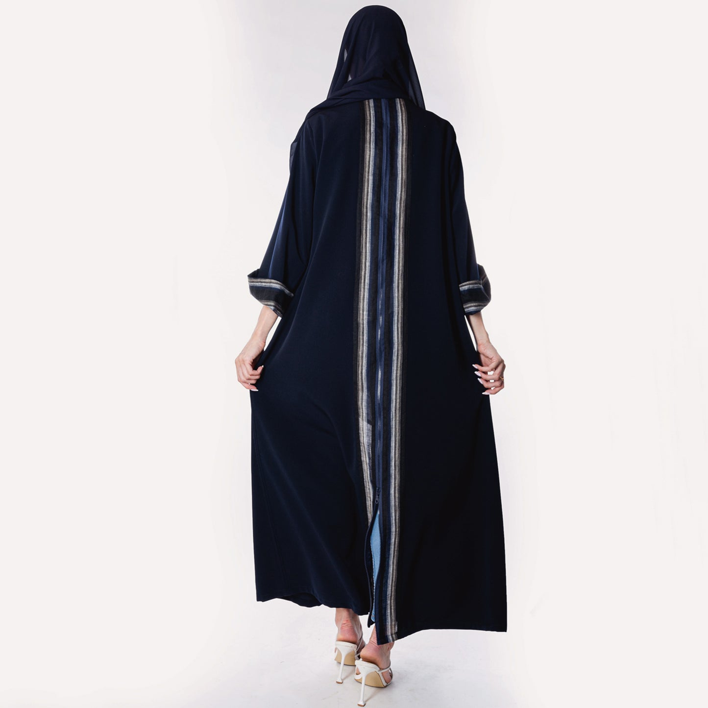 Dark blue soft linen Abaya