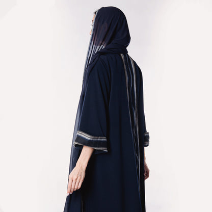 Dark blue soft linen Abaya