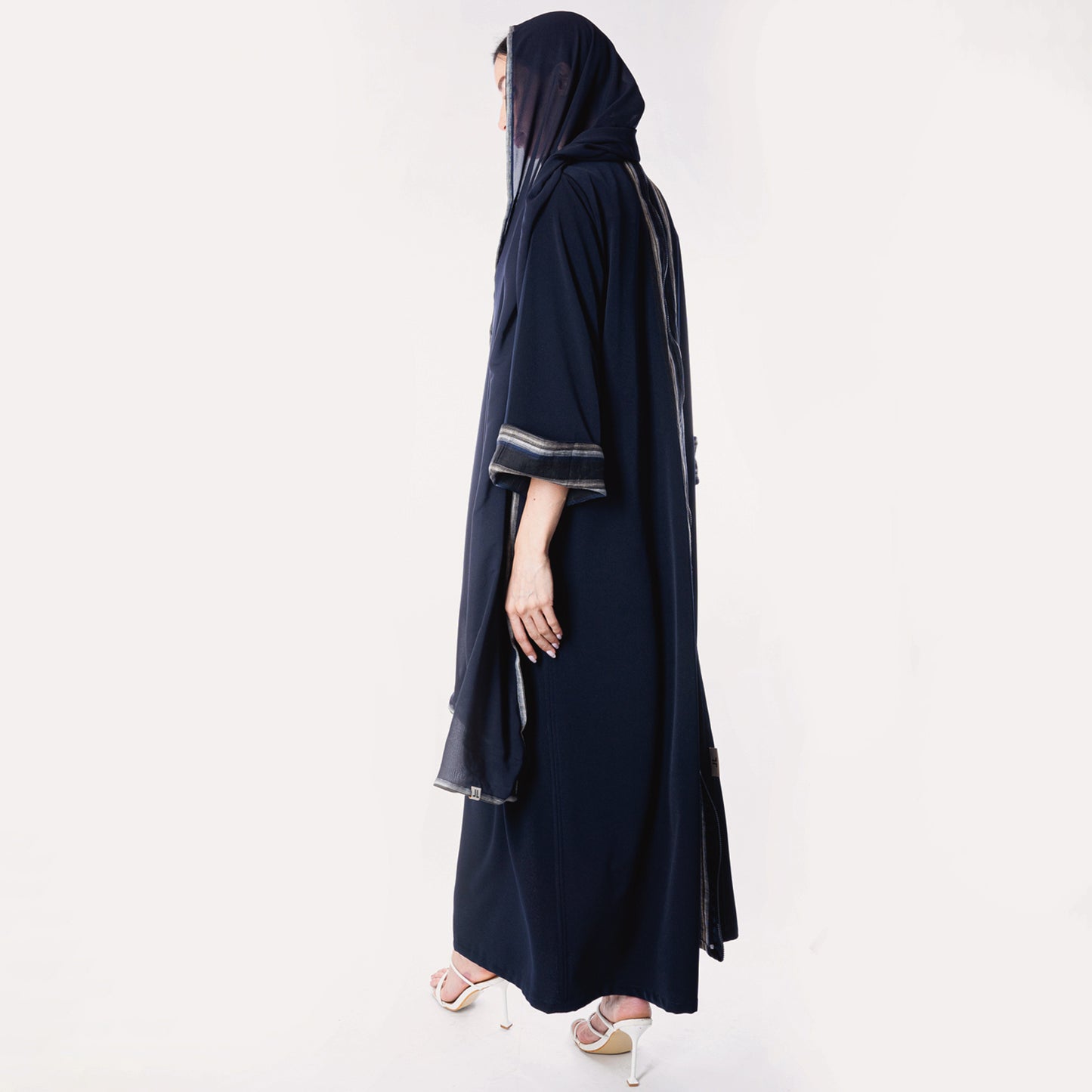 Dark blue soft linen Abaya