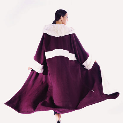 Winter Abaya Farwa Collection - Maroon-White Woolen Abaya with Fur