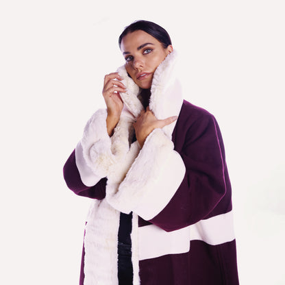 Winter Abaya Farwa Collection - Maroon-White Woolen Abaya with Fur