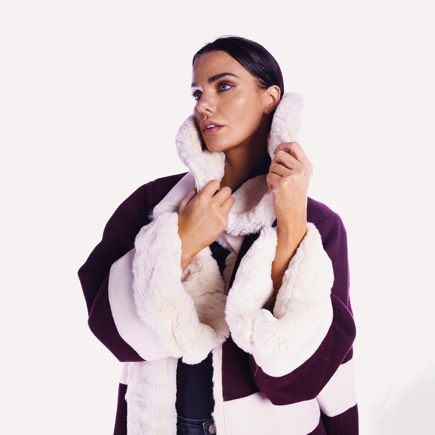 Winter Abaya Farwa Collection - Maroon-White Woolen Abaya with Fur