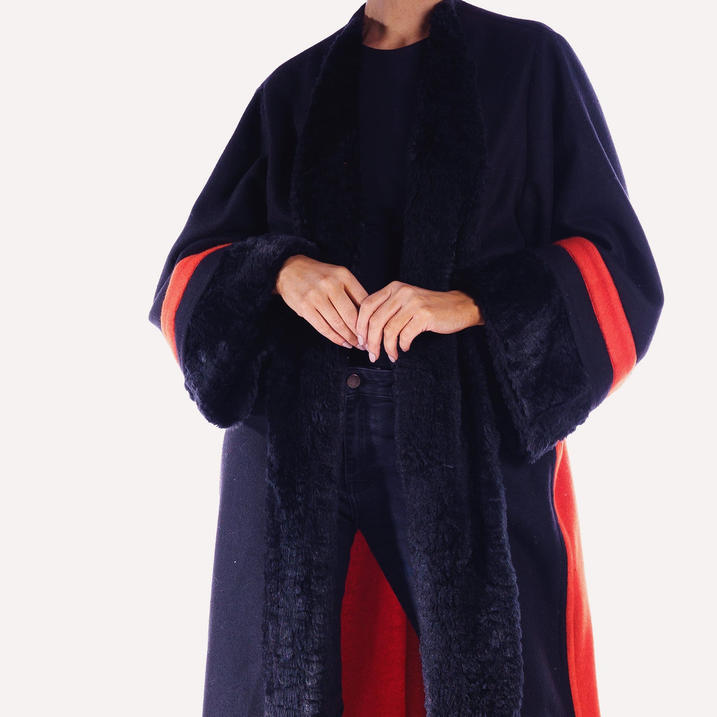 Winter Abaya Farwa Collection - Orange Black Woolen Abaya with fur