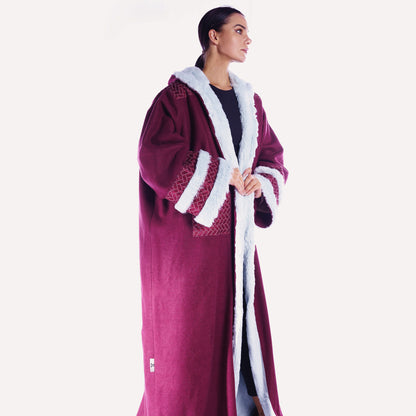 Winter Farwa collection - Maroon Woolen abaya with fur