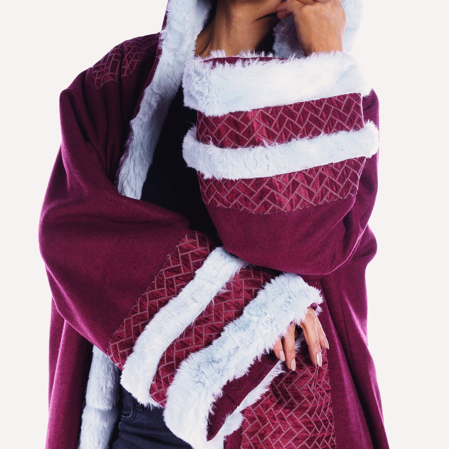 Winter Farwa collection - Maroon Woolen abaya with fur