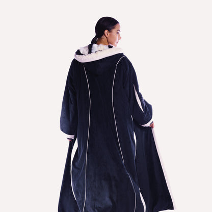 Winter Farwa Collection - Velvet Dark Blue Abaya with Fur