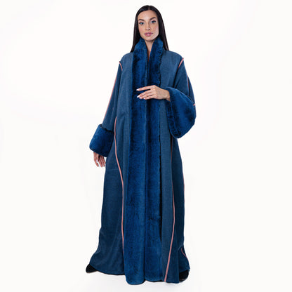 Winter Abaya Farwa Collection - Blue Woolen abaya with fur