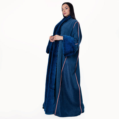 Winter Abaya Farwa Collection - Blue Woolen abaya with fur