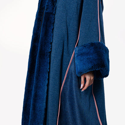 Winter Abaya Farwa Collection - Blue Woolen abaya with fur