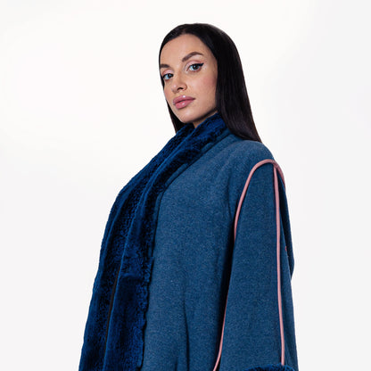 Winter Abaya Farwa Collection - Blue Woolen abaya with fur