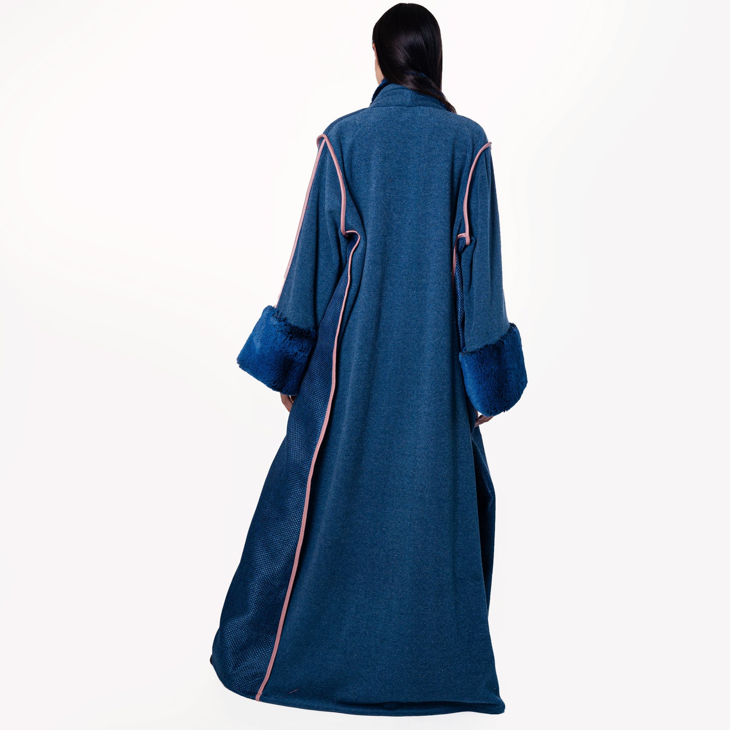 Winter Abaya Farwa Collection - Blue Woolen abaya with fur